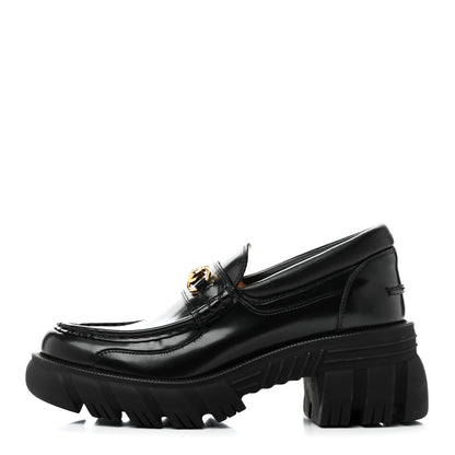 Gucci Magnum Calfskin Nappa Samoa Womens Horsebit Platform Chunky Lug Sole 40mm Loafers 40 Black 1 of 9
