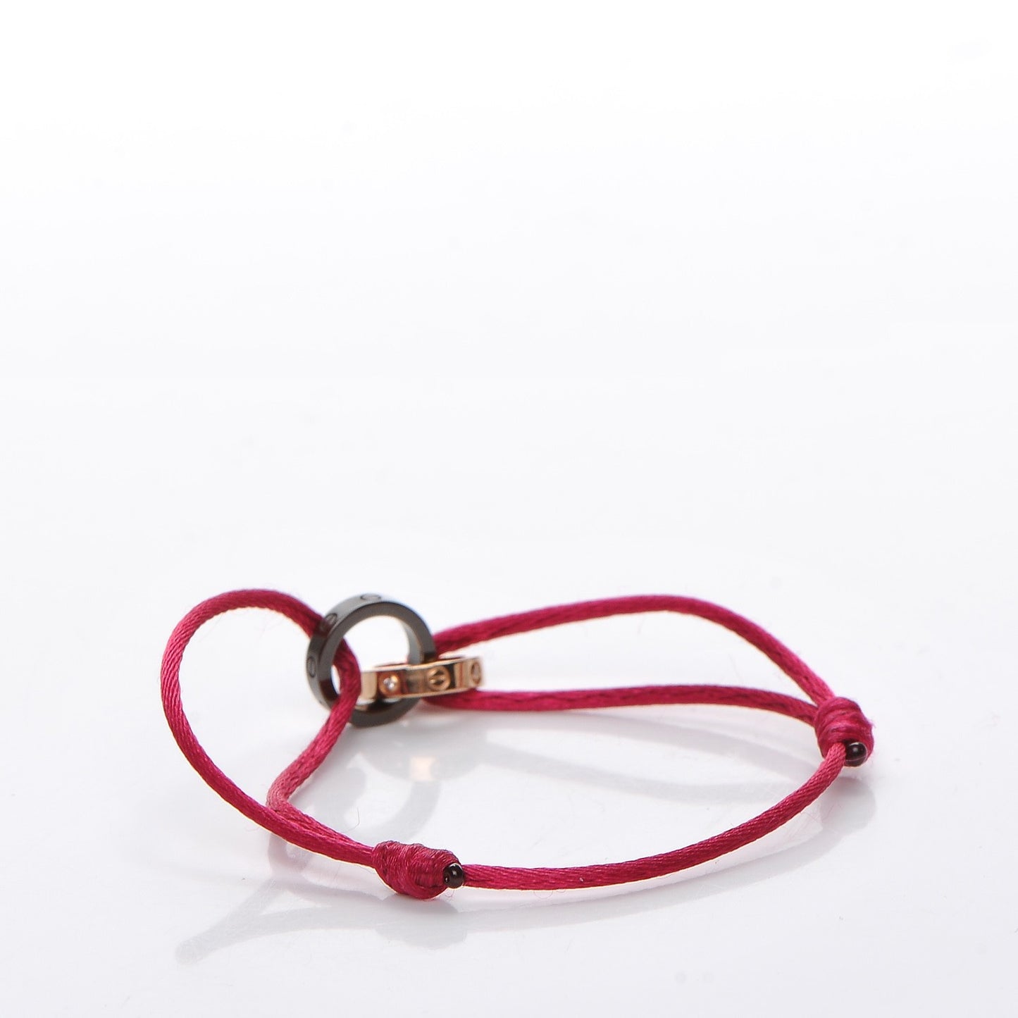 18K Pink Gold Ceramic 4 Diamond LOVE Cord Bracelet Magenta