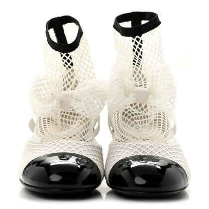 Chanel Mesh Kid Suede Patent Mary Jane Short Boots 37.5 White Black 3 of 9