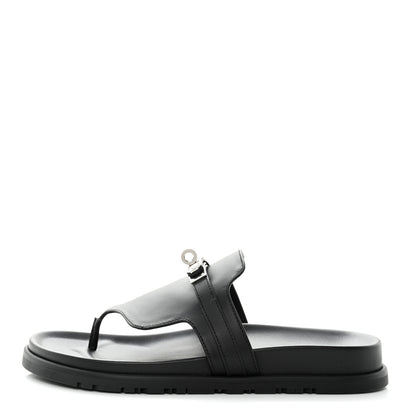 Hermes Calfskin Womens Empire Sandals 39 Black 1 of 8