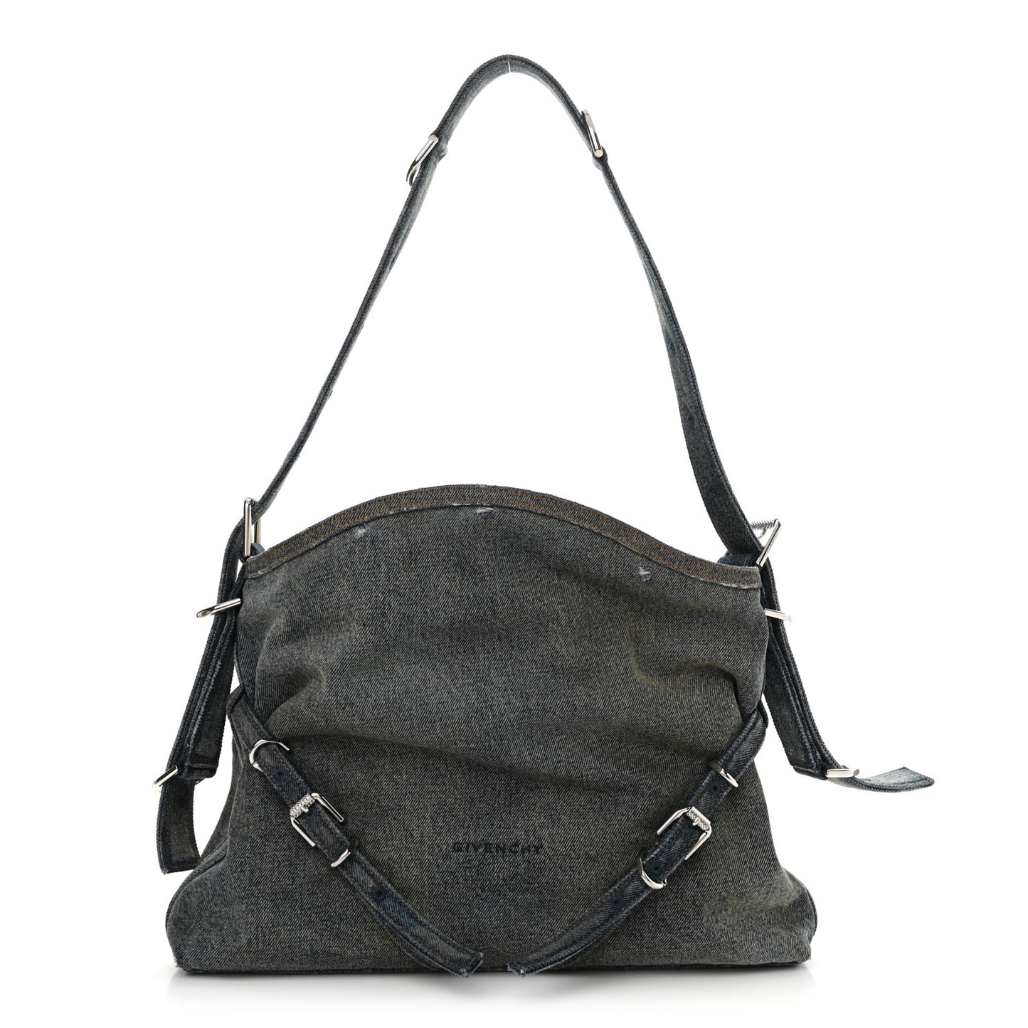 Washed Denim Medium Voyou Bag Military Blue