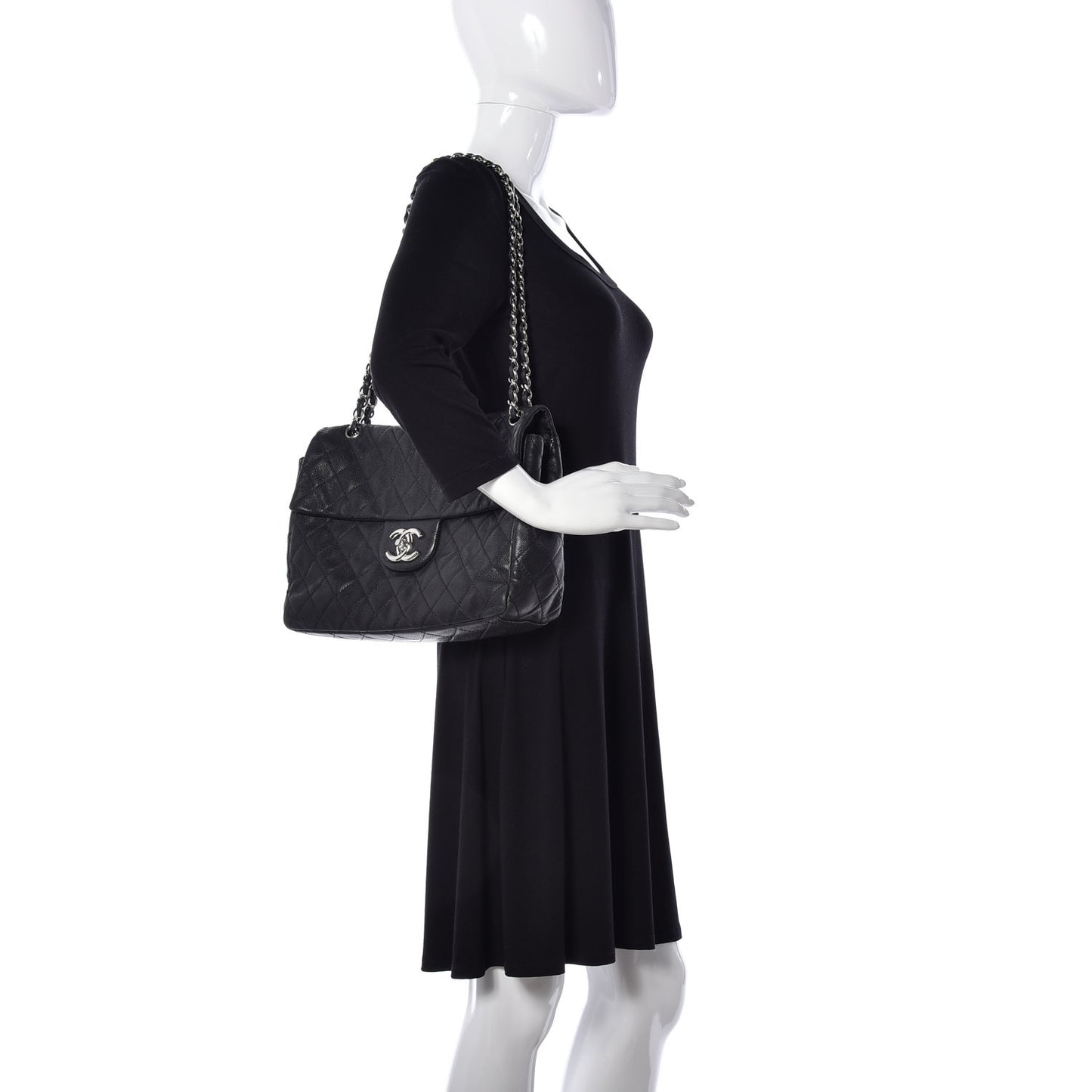Washed Caviar Quilted Maxi Single Flap Black