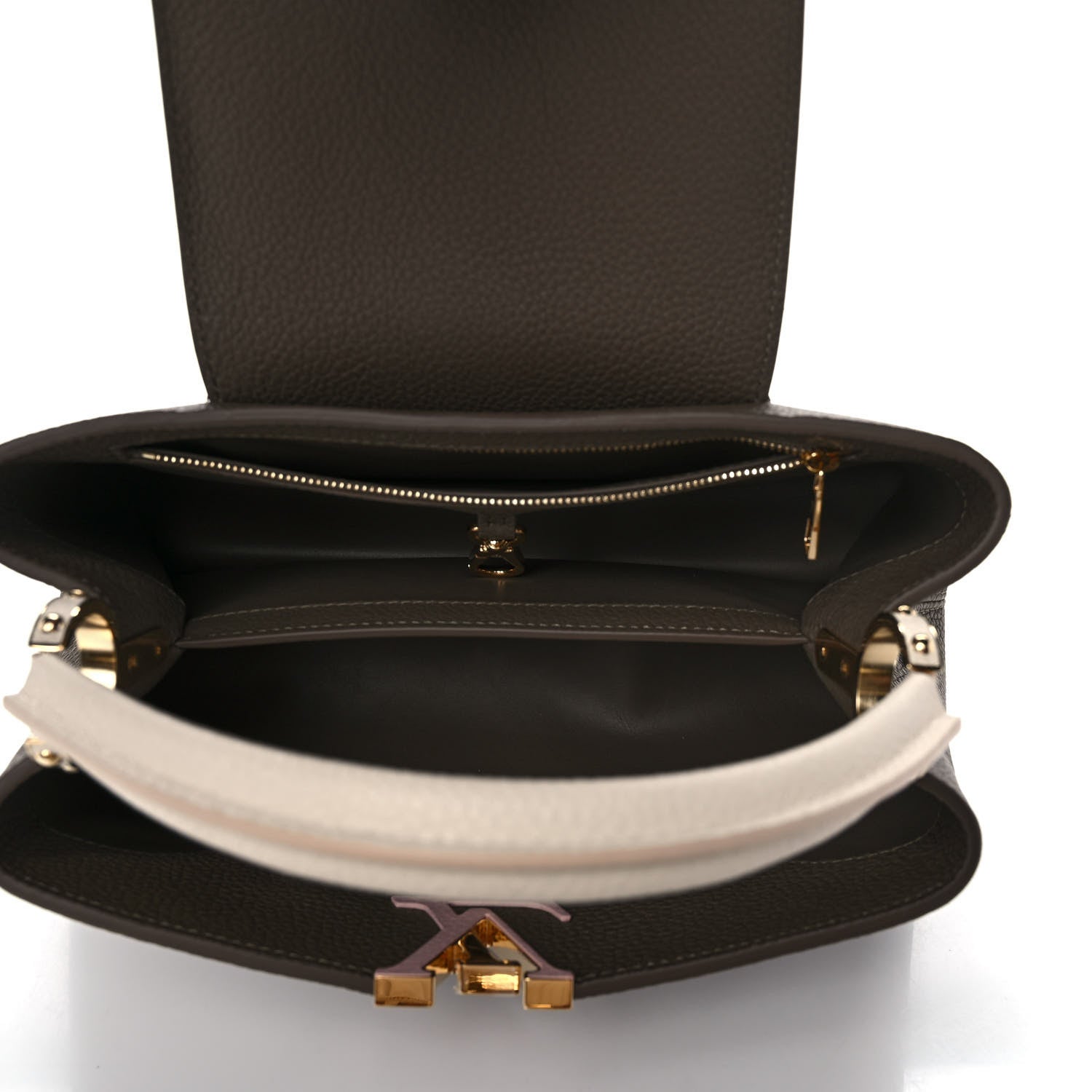 Louis Vuitton Taurillon Capucines MM Smokey Brown Green Creme Pink 4 of 8