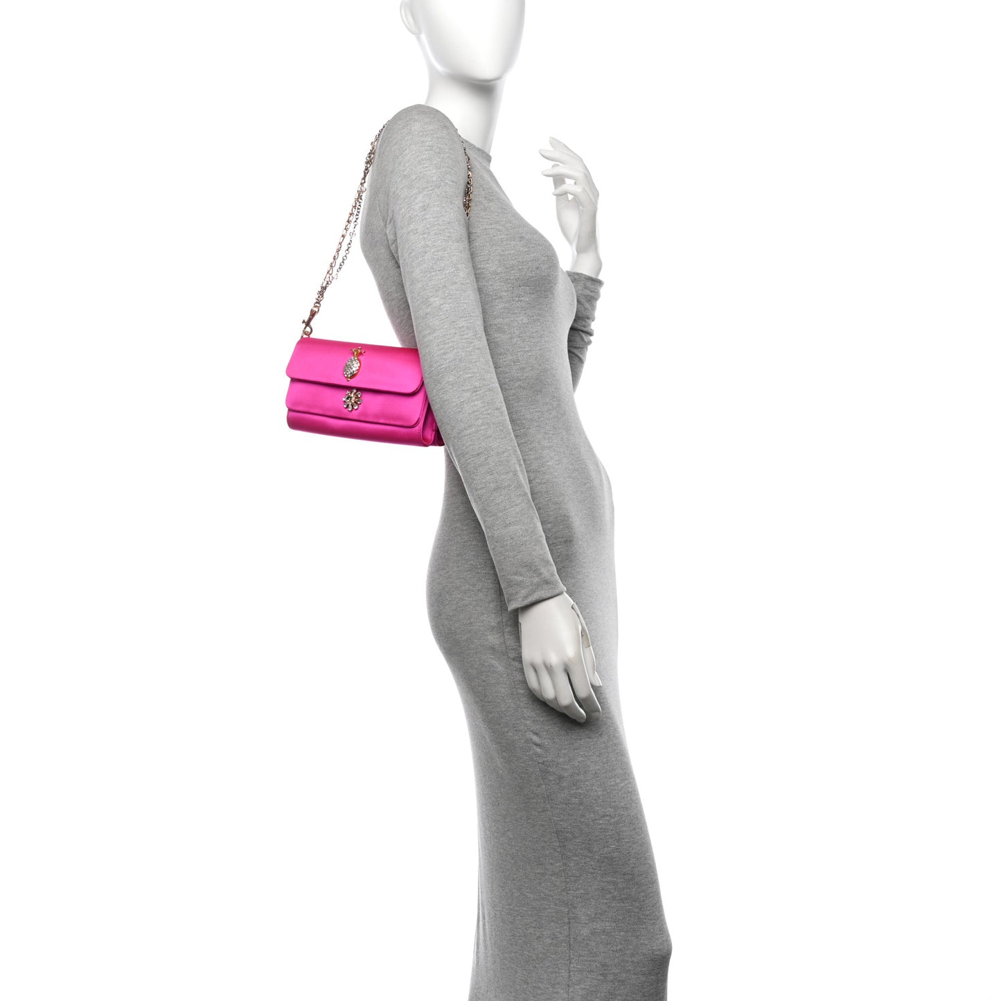 Satin Crystal Chain Pochette Rosa Shocking