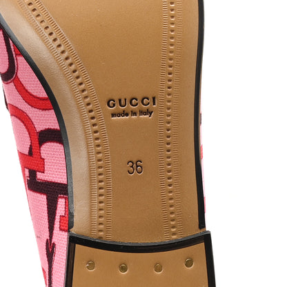 Gucci Betis Glamour Canvas Horsebit Print Womens Jordaan Loafers 36 Pink Rosso Ancora 7 of 10