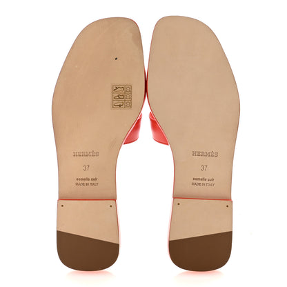 Hermes Box Calfskin Oran Sandals 37 Rouge Grenadine 6 of 10
