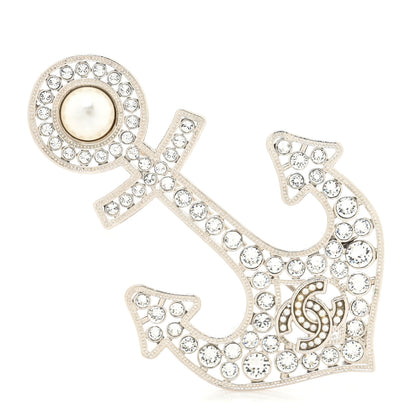 Chanel Crystal Pearl CC Anchor Brooch Silver 1 of 3