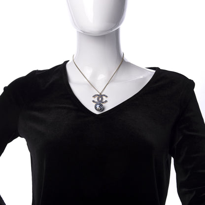 Chanel Resin Pearl Striped CC Drop Necklace Blue Gold 2 of 7