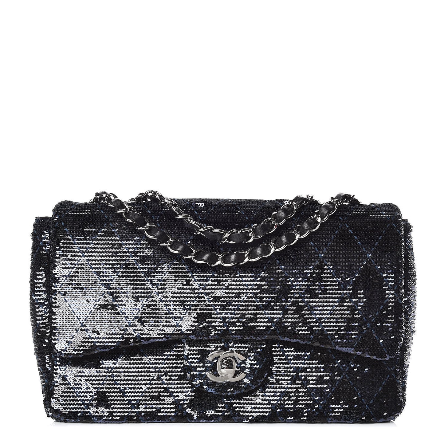 Sequin Quilted Medium Single Flap Blue