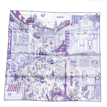 Hermes Silk Le Grand Prix Du Faubourg Scarf 90 Mauve Violet Jaune Soufre 1 of 3