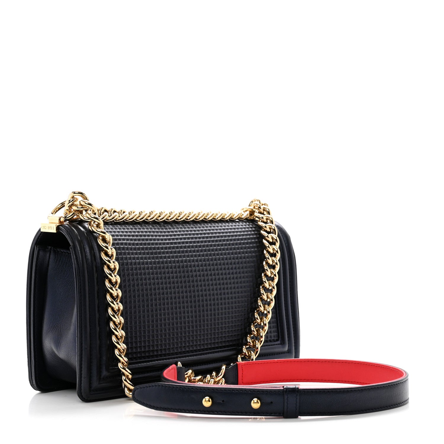 Chanel Lambskin Embossed Medium Boy Cube Flap Navy 3 of 10