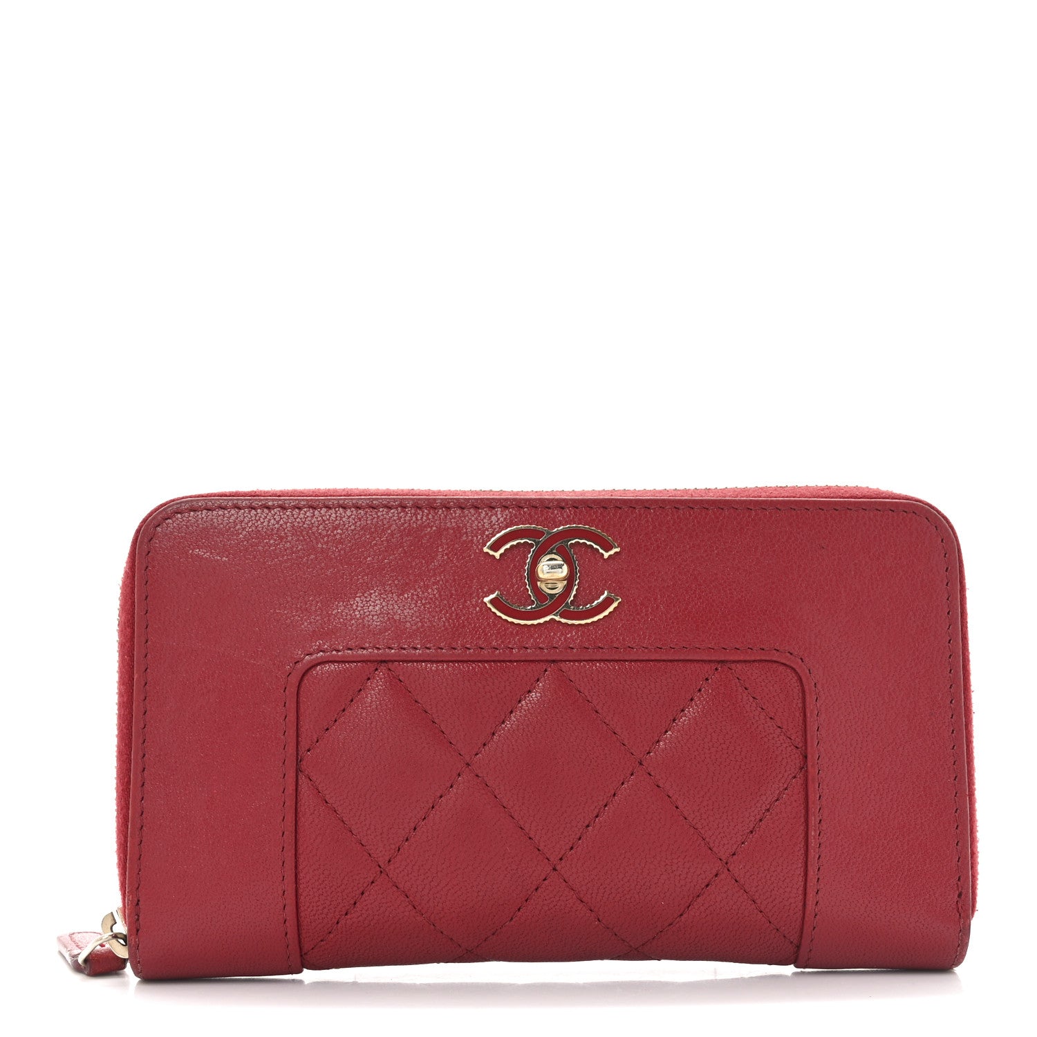 Chanel Sheepskin Quilted Medium Mademoiselle Vintage Zip Around Wallet Red 1 of 9