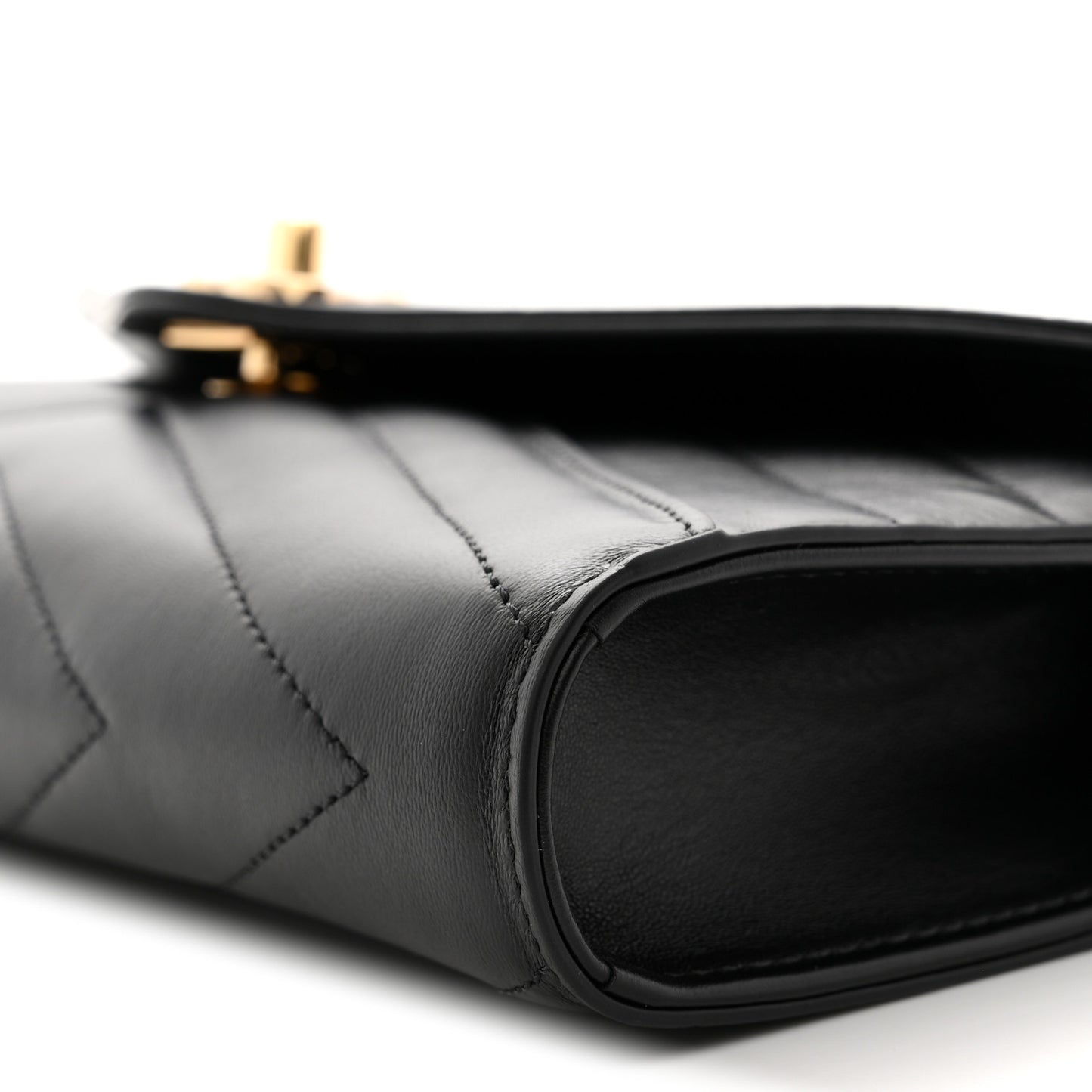 Lambskin Chevron Quilted Top Handle Envelope Clutch Black