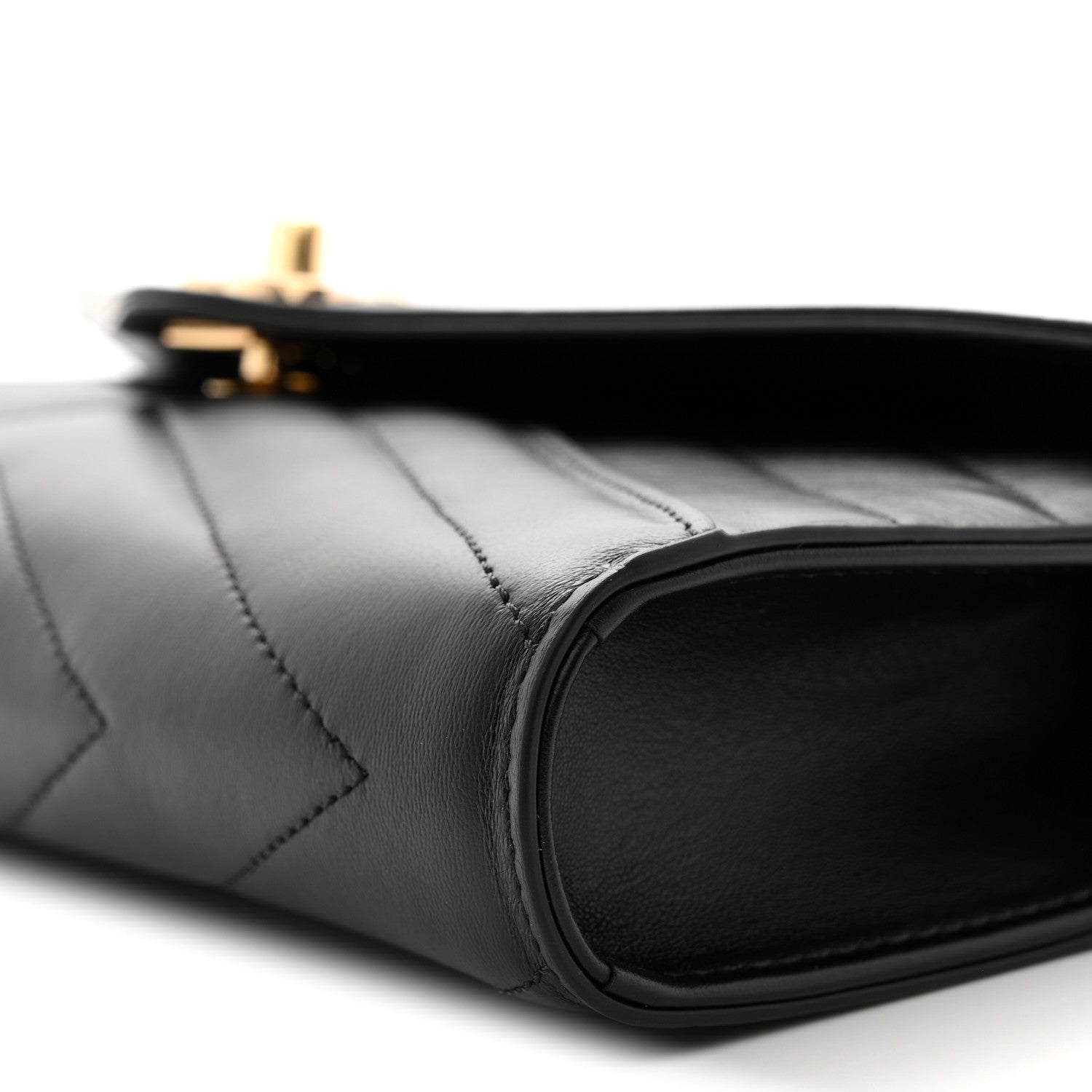 Chanel Lambskin Chevron Quilted Top Handle Envelope Clutch Black 10 of 11