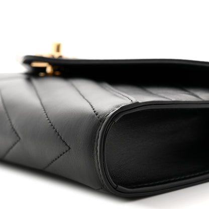 Chanel Lambskin Chevron Quilted Top Handle Envelope Clutch Black 10 of 11