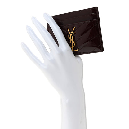 Saint Laurent Vernice Matelasse Chevron Monogram Credit Card Case Dark Red WIne 2 of 9
