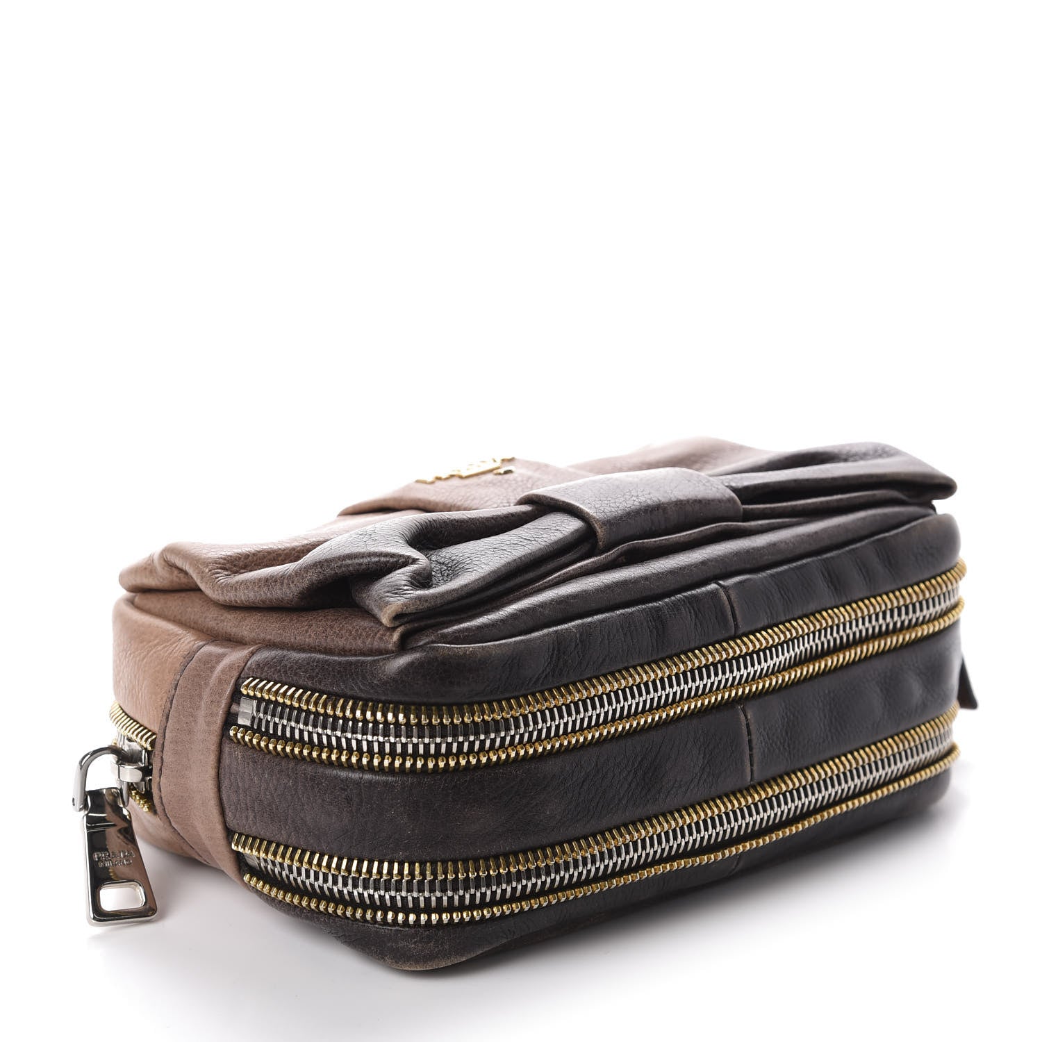 Prada Glace Calfskin Zippers Bow Clutch Ardesia Nudo 4 of 12