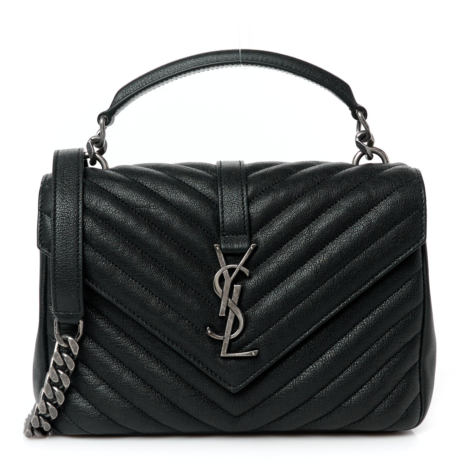 Saint Laurent Sheepskin Matelasse Chevron Monogram Medium College Bag Black 1 of 11