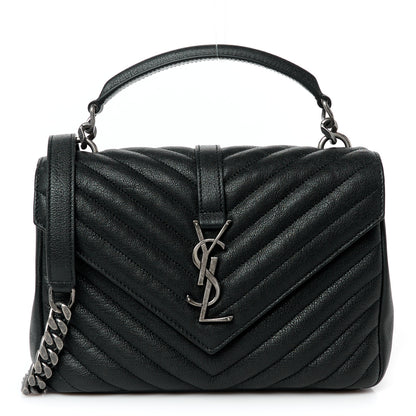 Saint Laurent Sheepskin Matelasse Chevron Monogram Medium College Bag Black 1 of 11