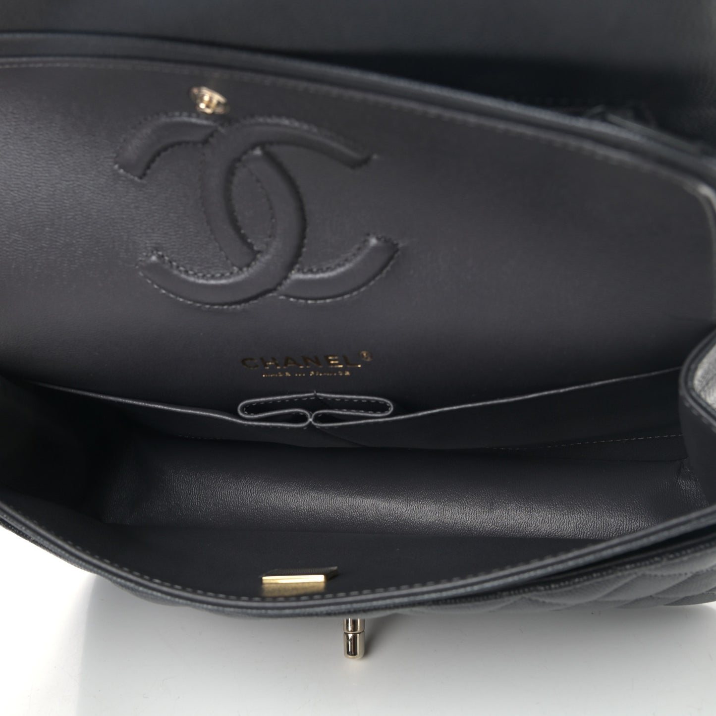 Caviar Quilted Medium Double Flap Dark Grey