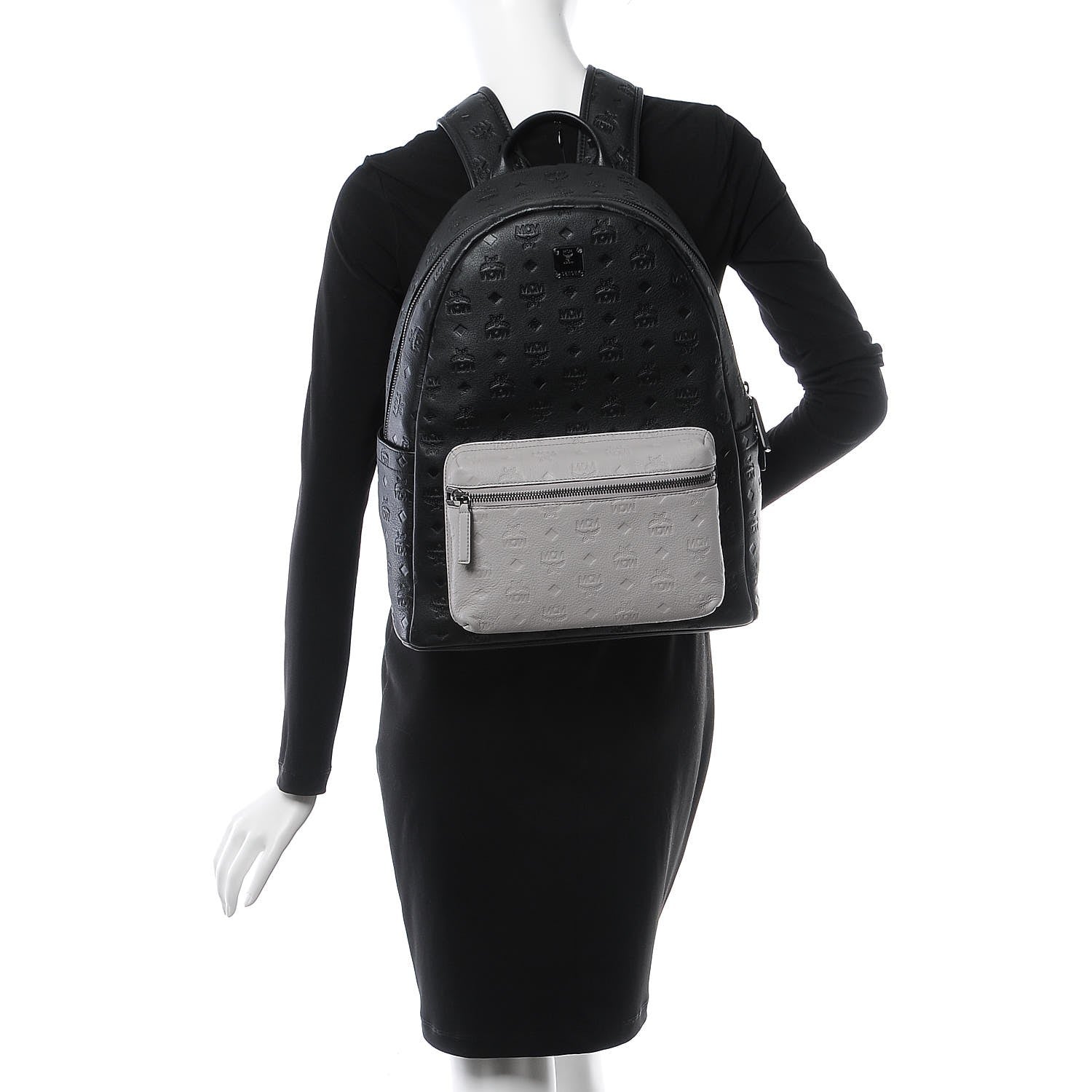 MCM Calfskin Ottomar Medium Two Tone Monogram Backpack Black 2 of 9