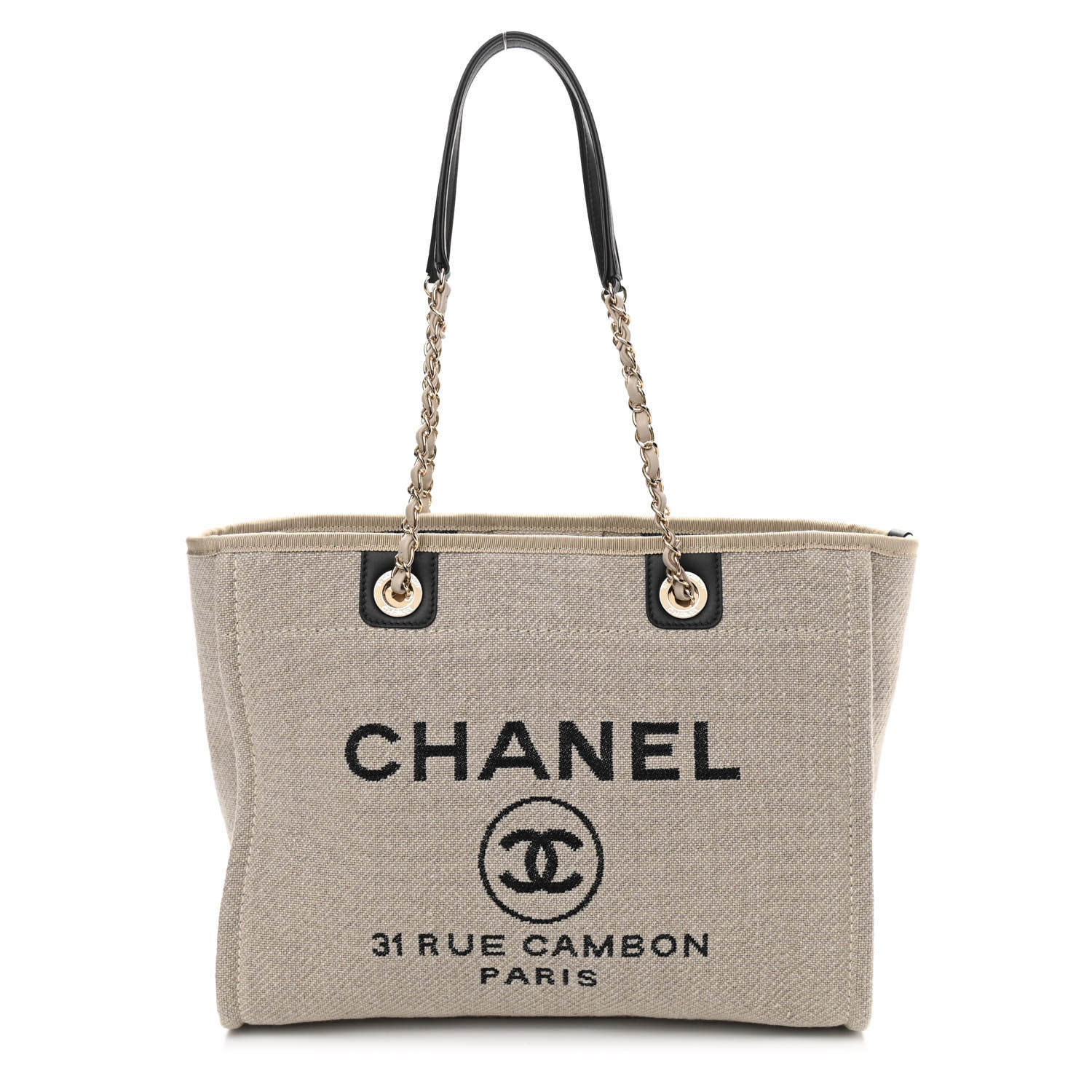 Chanel Mixed Fibers Deauville Tote Beige Black 3 of 12