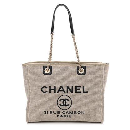 Chanel Mixed Fibers Deauville Tote Beige Black 3 of 12