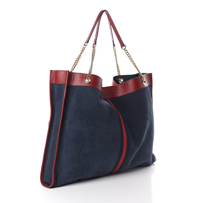 Gucci Suede Calfskin Maxi Rajah Chain Tote New Blue Romantic Cherry 2 of 8
