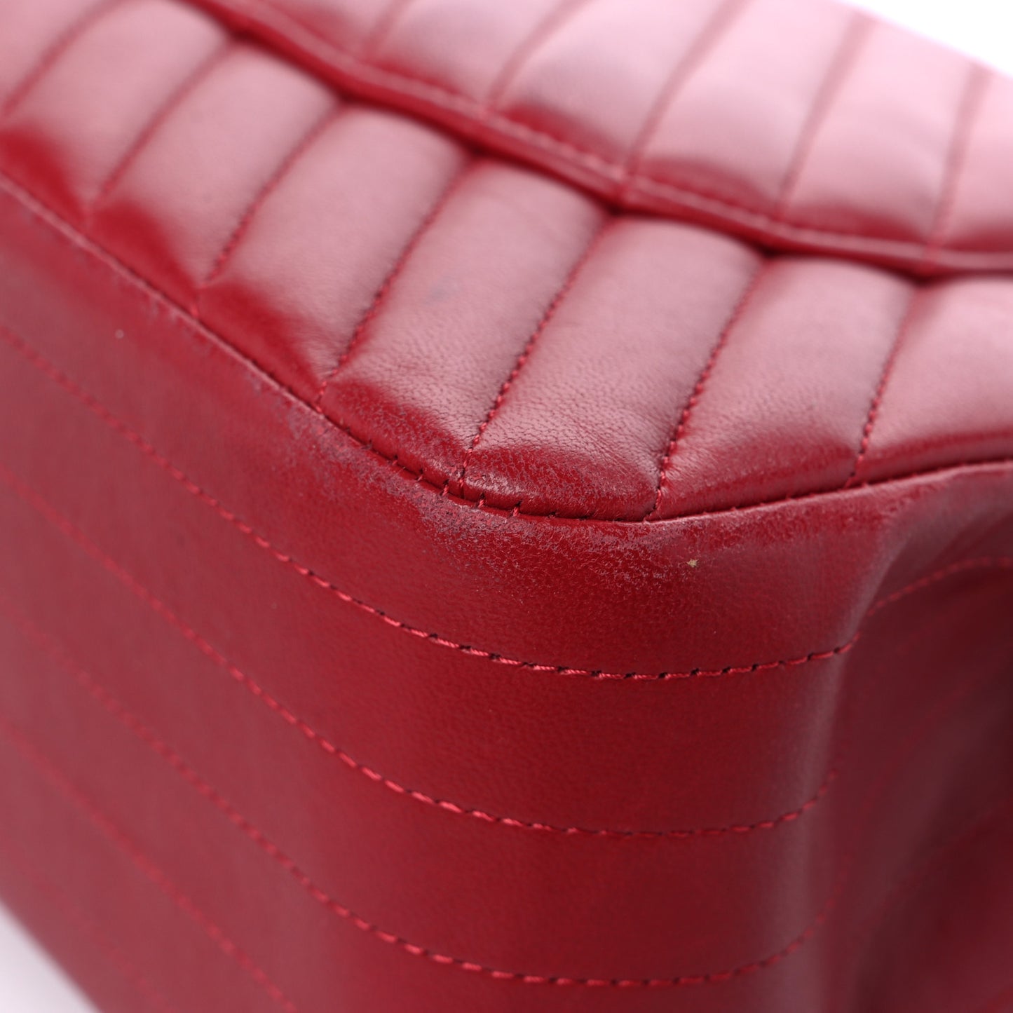 Lambskin Chevron Quilted Jumbo Double Flap Dark Red
