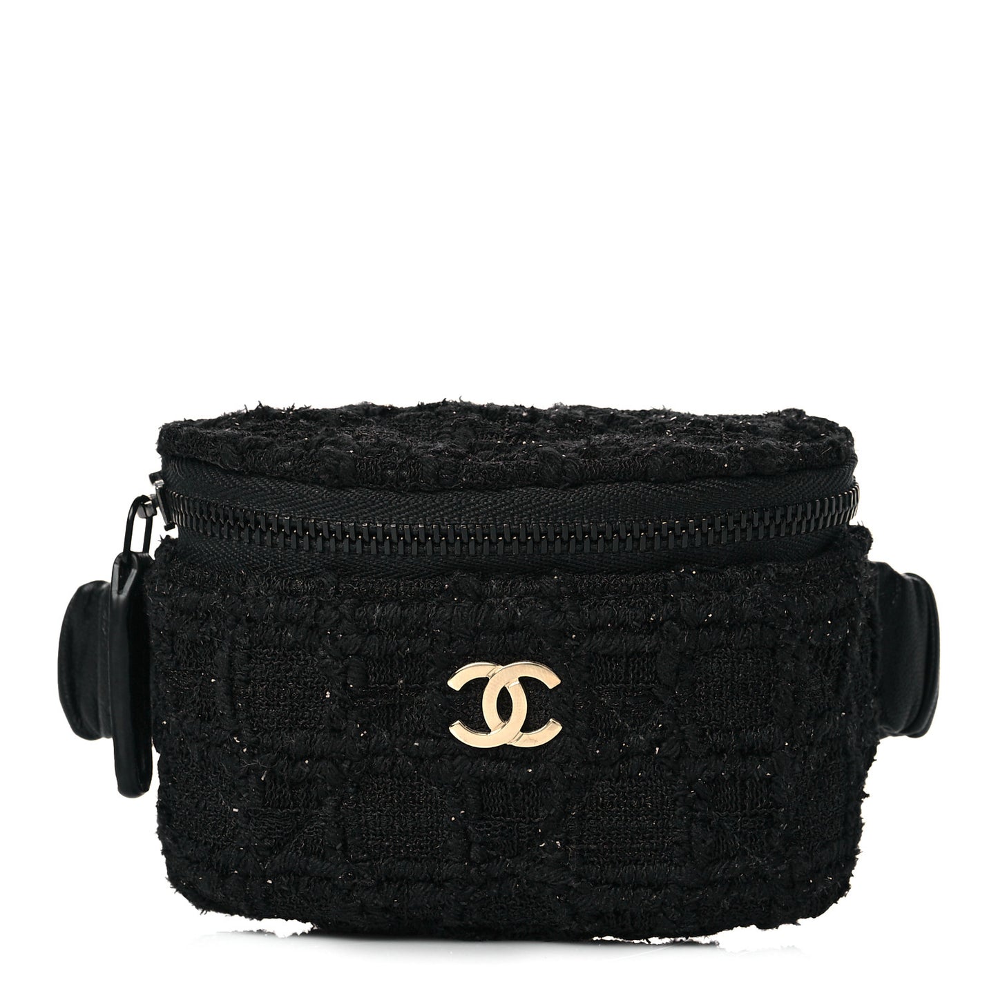 Tweed Lambskin Quilted Arm Coin Purse Black