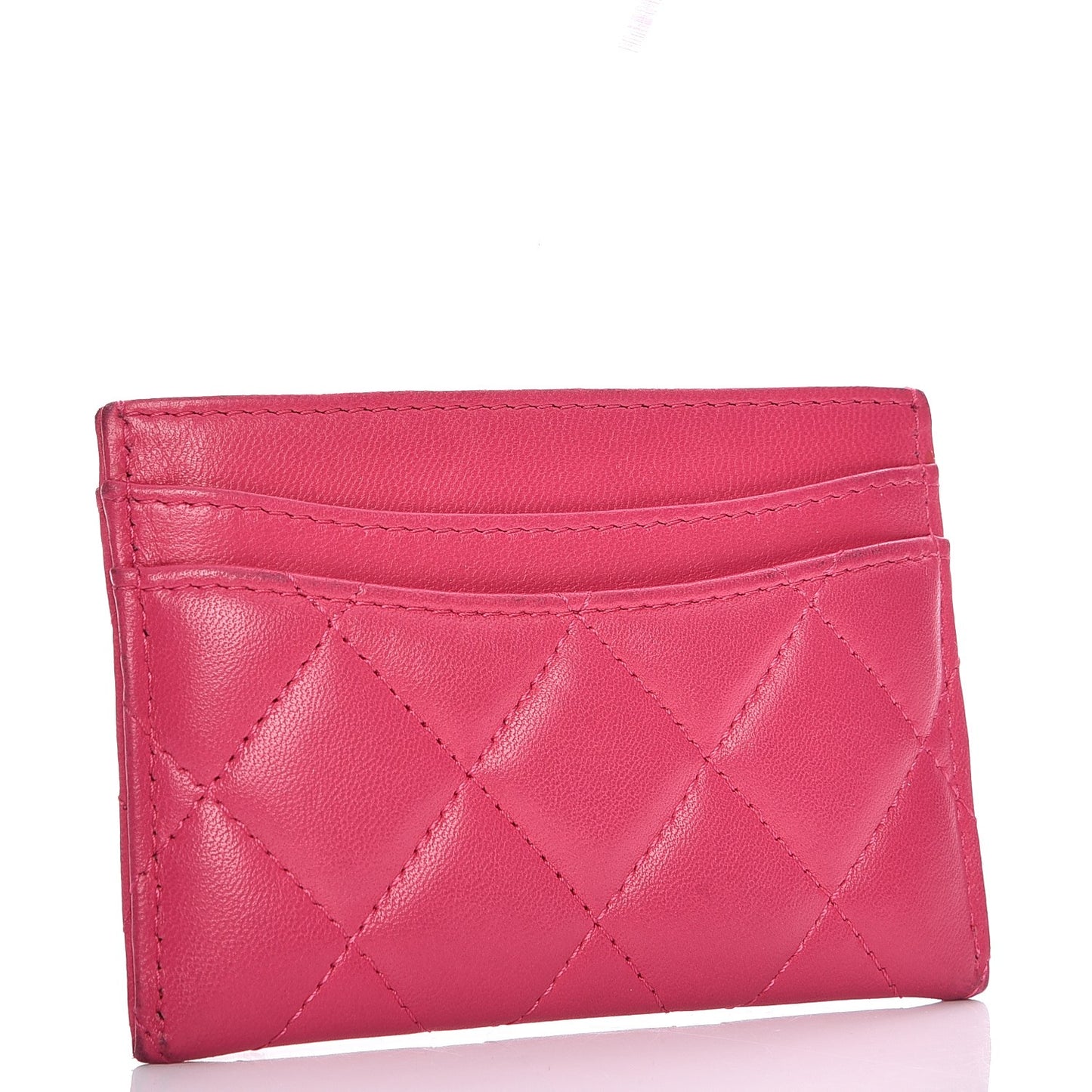 Lambskin Quilted Card Holder Fuchsia