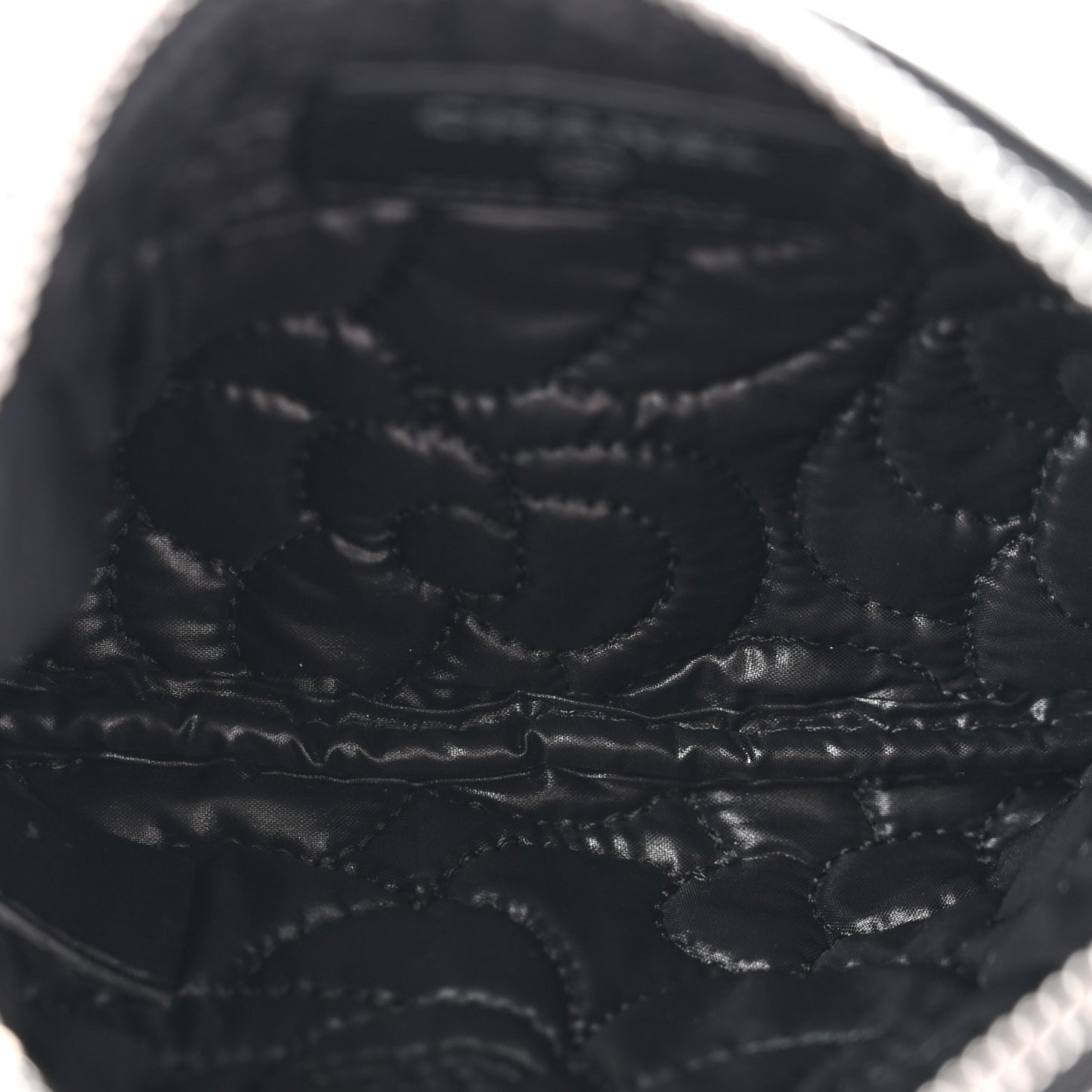 Goatskin Camellia Embossed Cosmetic Pouch Black