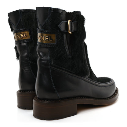 Chanel Calfskin Pony Hair Boots 38 Dark Green Blue 5 of 9