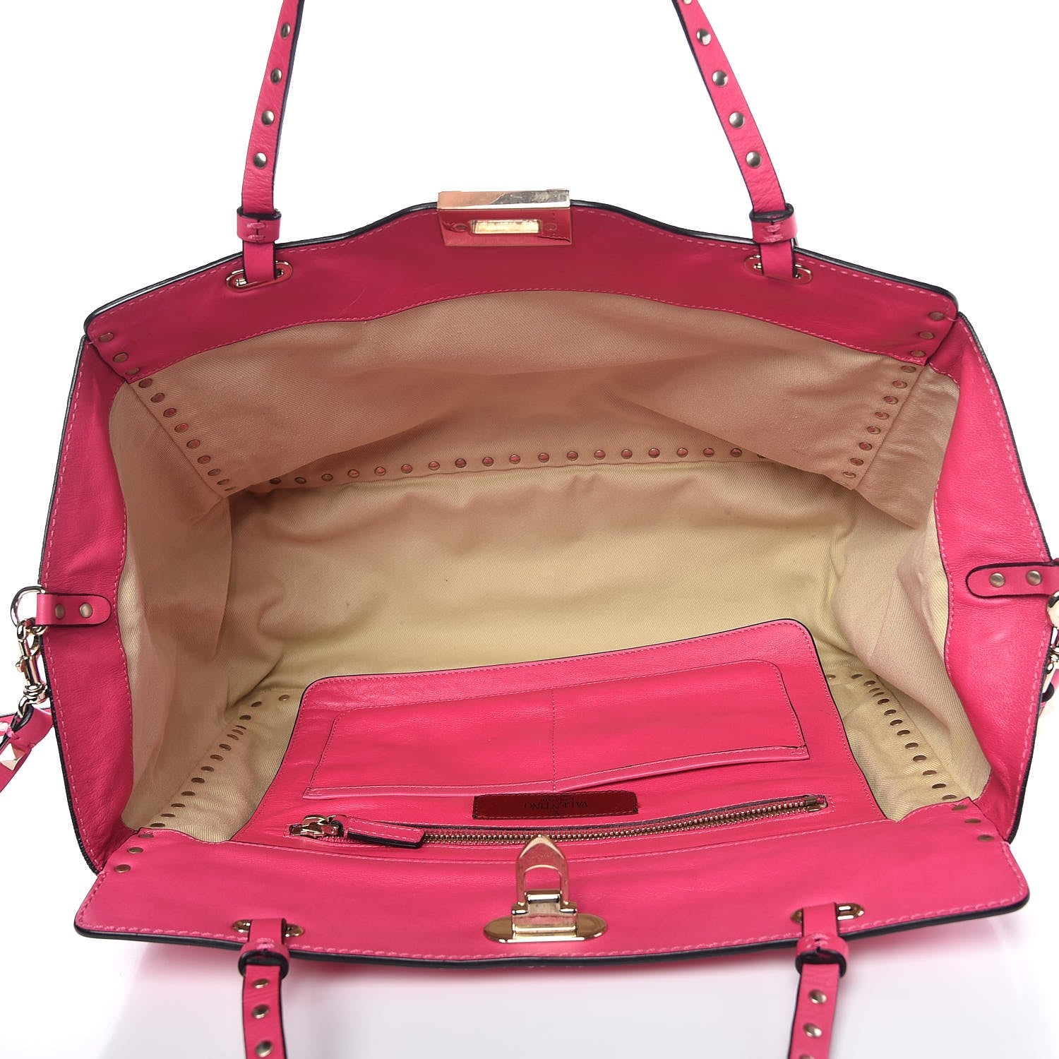 Valentino Garavani Vitello Medium Rockstud Tote Fuxia Fluo 6 of 10