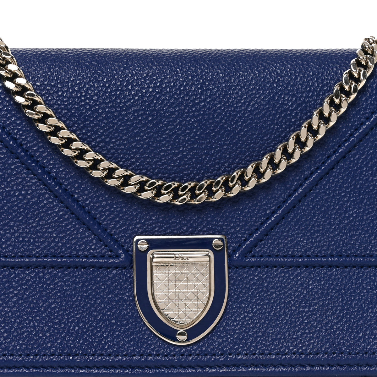 Grained Calfskin Diorama Croisiere Chain Wallet Blue