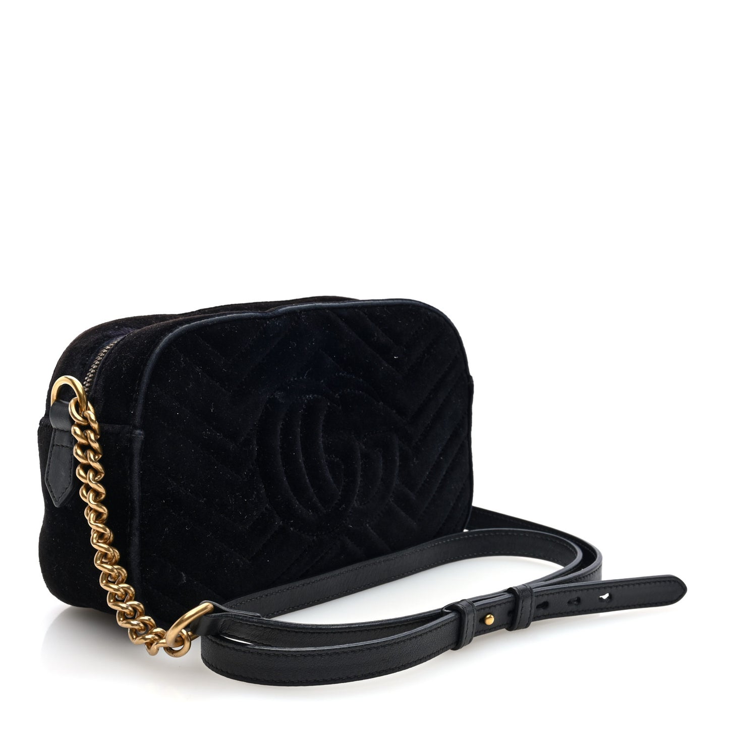 Velvet Matelasse Small GG Marmont Chain Shoulder Bag Black