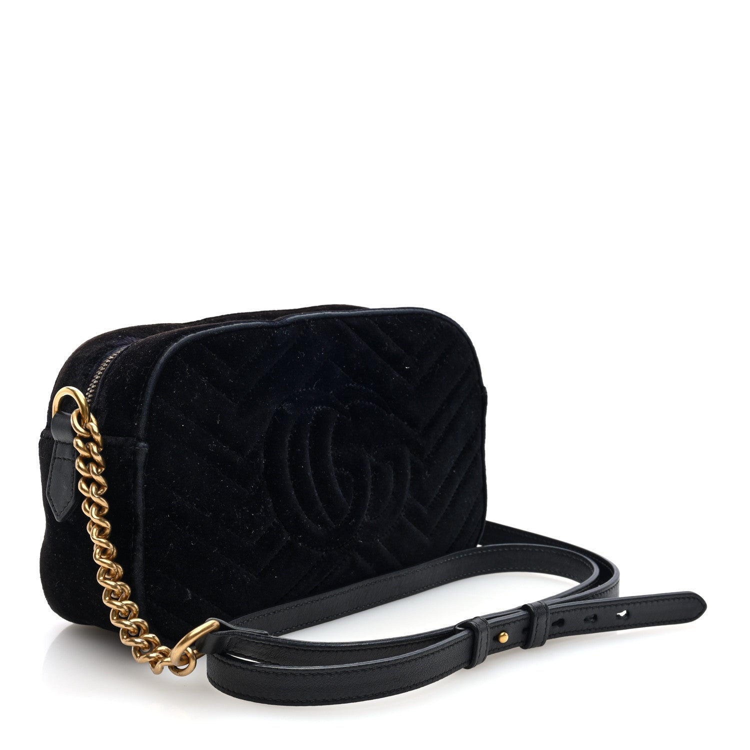 Gucci Velvet Matelasse Small GG Marmont Chain Shoulder Bag Black 3 of 10