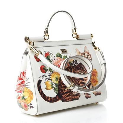 Dolce & Gabbana Dauphine Cat Print Medium Miss Sicily Satchel White Multicolor 3 of 12