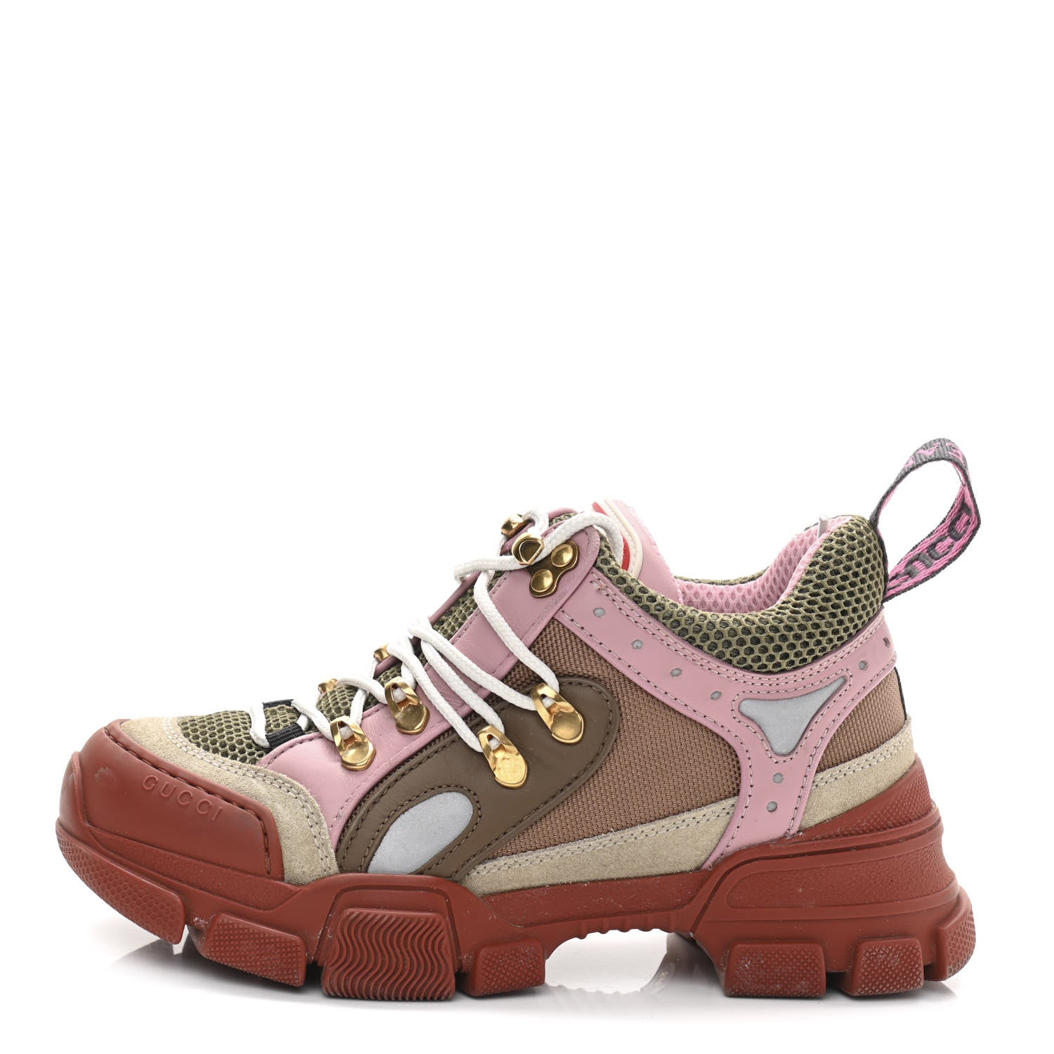 Gucci X SEGA Mesh Canvas Calfskin Womens Flashtrek Sneakers 35 Military Oatmeal Carmine Rose Ardesia 1 of 10