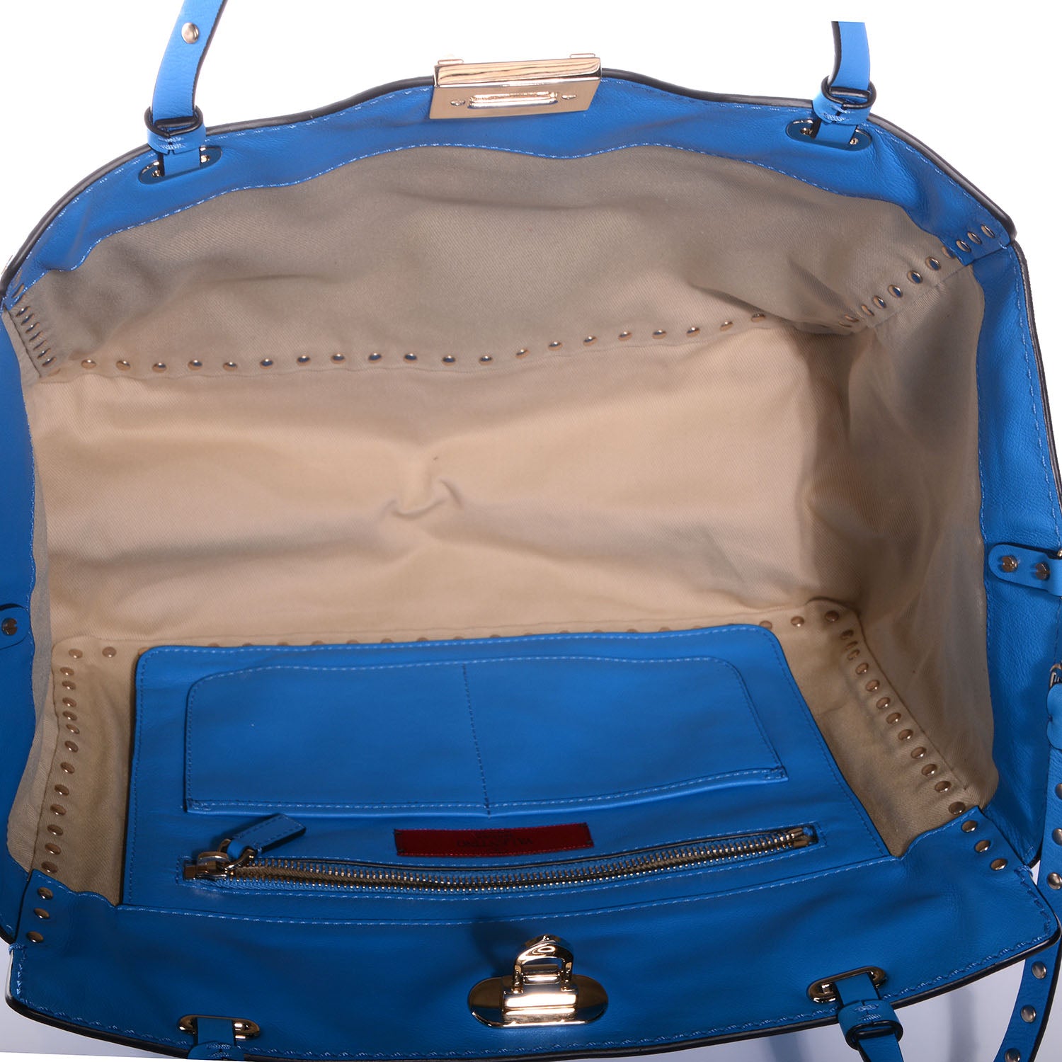 Valentino Garavani Vitello Medium Rockstud Tote Blue Fluo 6 of 8