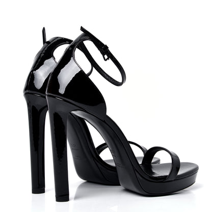 Saint Laurent Patent Calfskin Hall 105 Ankle Strap Platform Sandals 40.5 Black 3 of 6