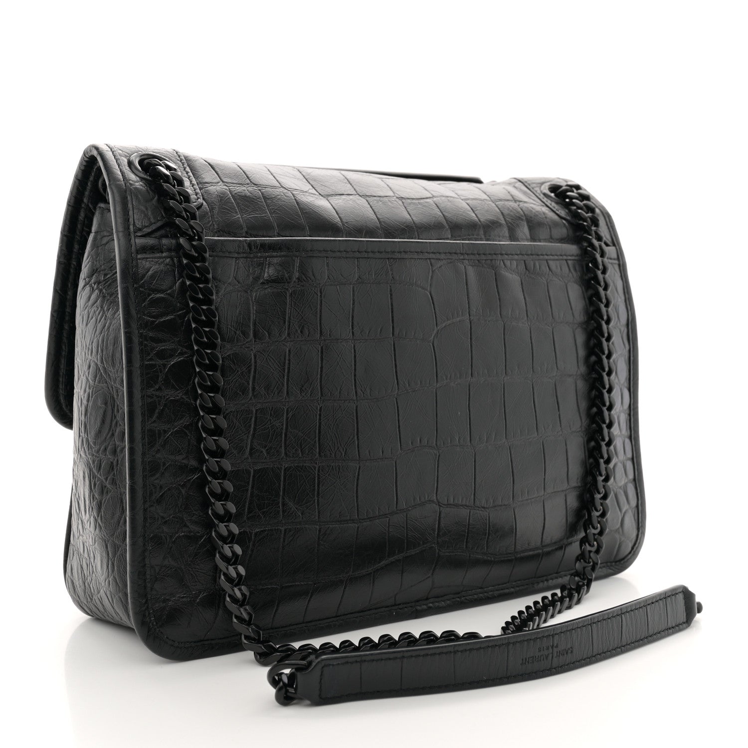 Saint Laurent Crocodile Embossed Lambskin Monogram Medium Niki Chain Satchel Black 3 of 11