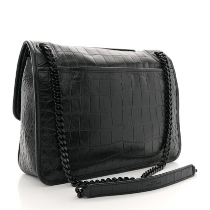 Saint Laurent Crocodile Embossed Lambskin Monogram Medium Niki Chain Satchel Black 3 of 11