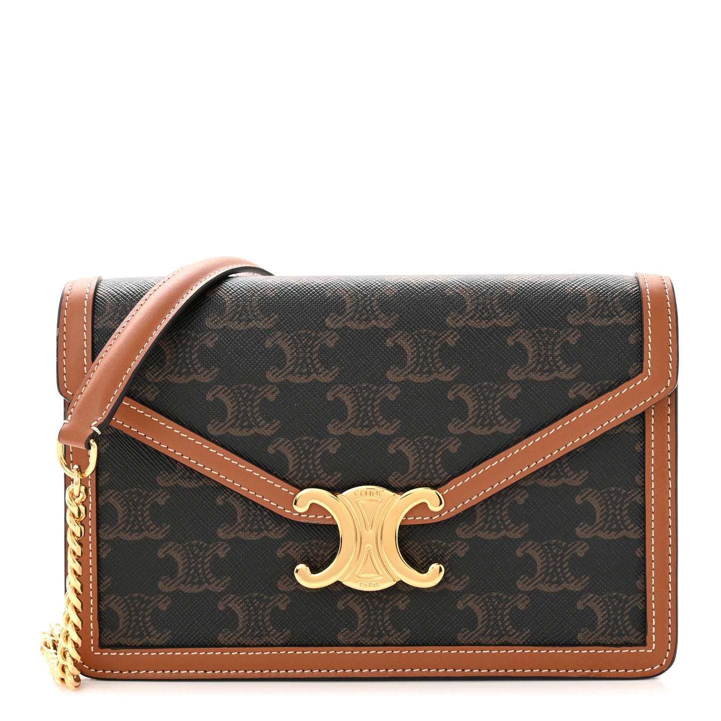 Triomphe Canvas Calfskin Margo Wallet on Chain Tan