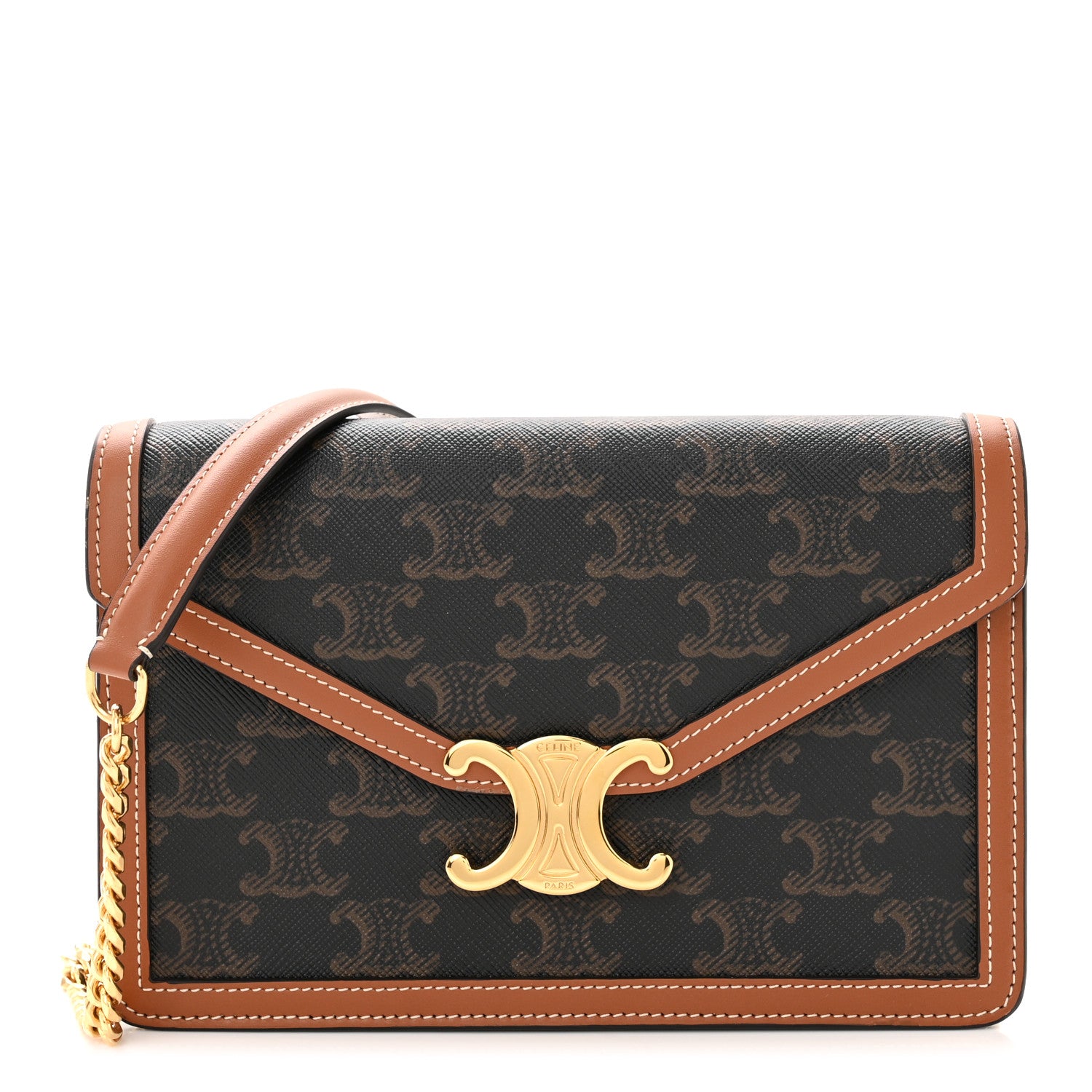 Celine Triomphe Canvas Calfskin Margo Wallet on Chain Tan 1 of 11