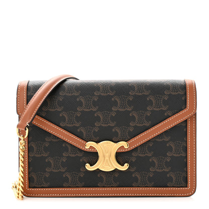 Celine Triomphe Canvas Calfskin Margo Wallet on Chain Tan 1 of 11