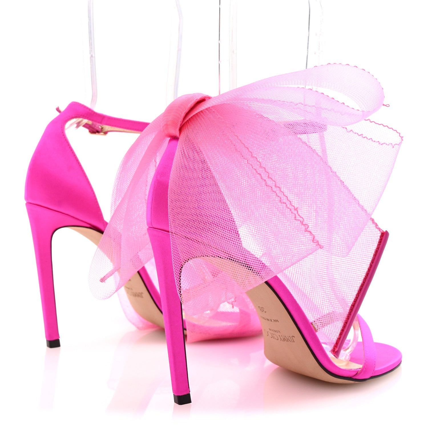 Jimmy Choo Grosgrain Asymmetric Mesh Fascinator Aveline 100 Bow Sandals 38 Pink 5 of 8