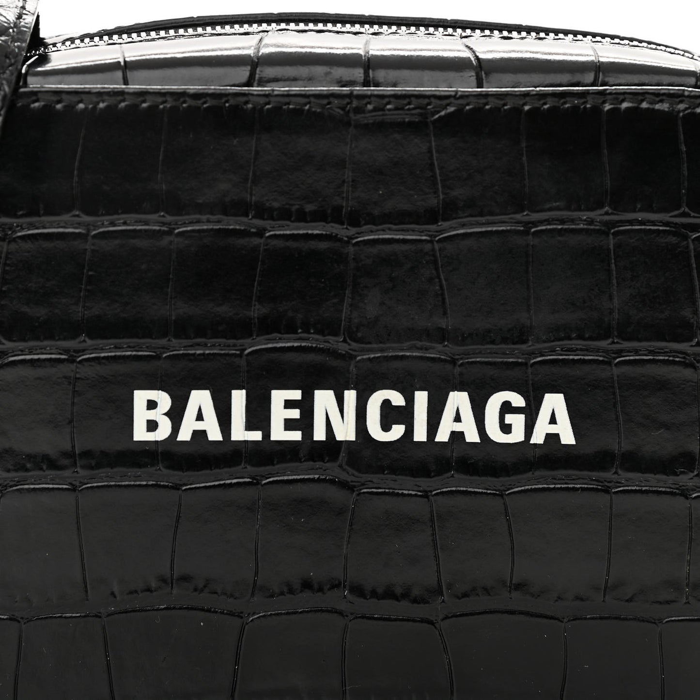 Shiny Calfskin Logo Crocodile Embossed XS Everyday Camera Bag Black