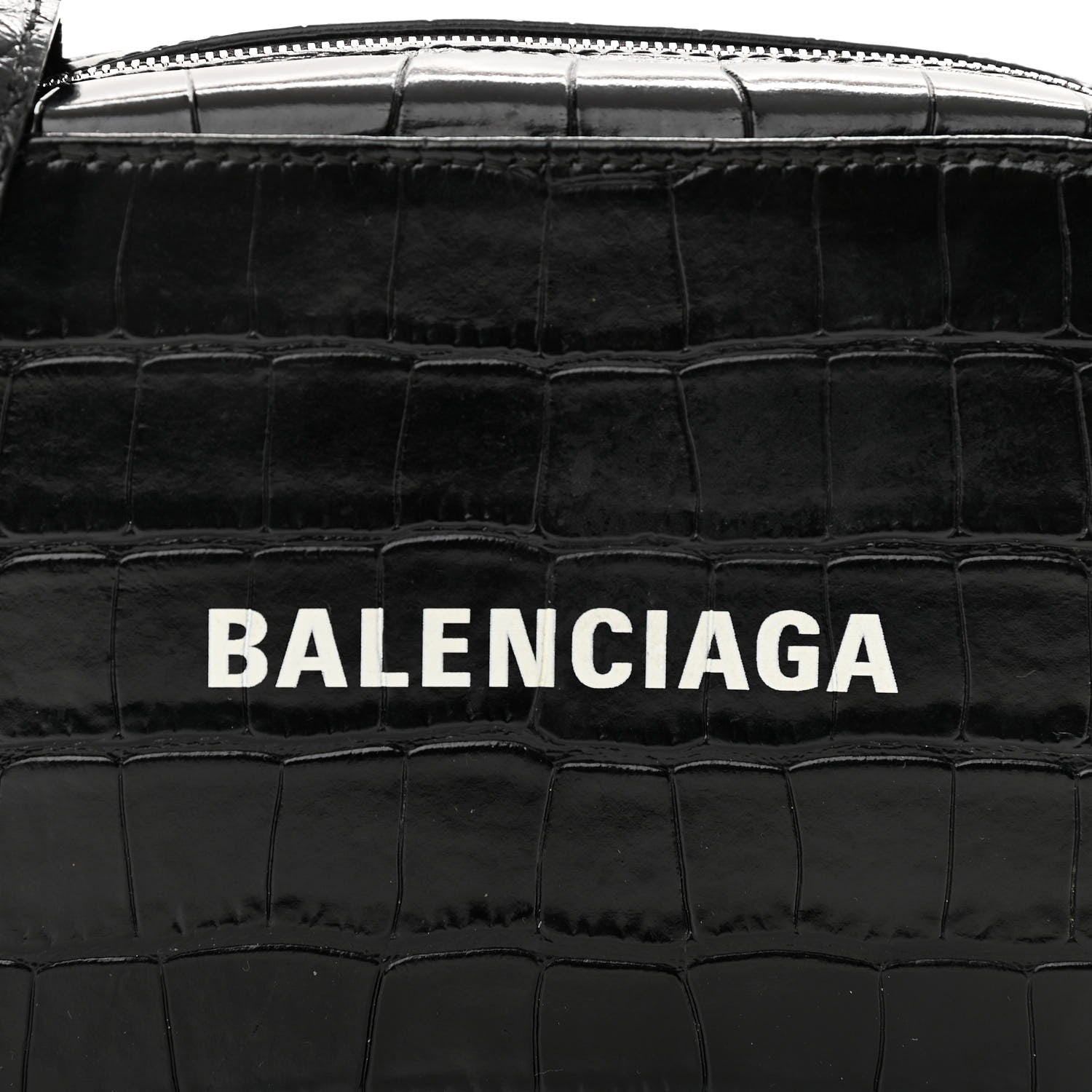 Balenciaga Shiny Calfskin Logo Crocodile Embossed XS Everyday Camera Bag Black 7 of 10
