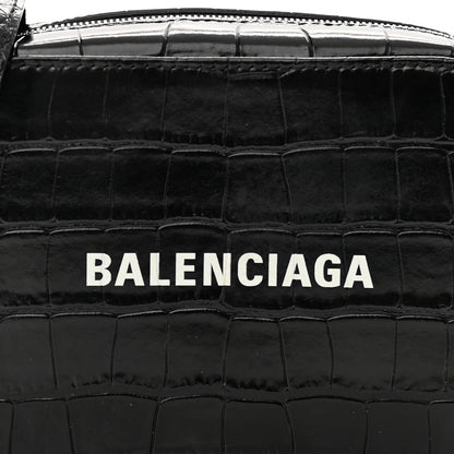 Balenciaga Shiny Calfskin Logo Crocodile Embossed XS Everyday Camera Bag Black 7 of 10